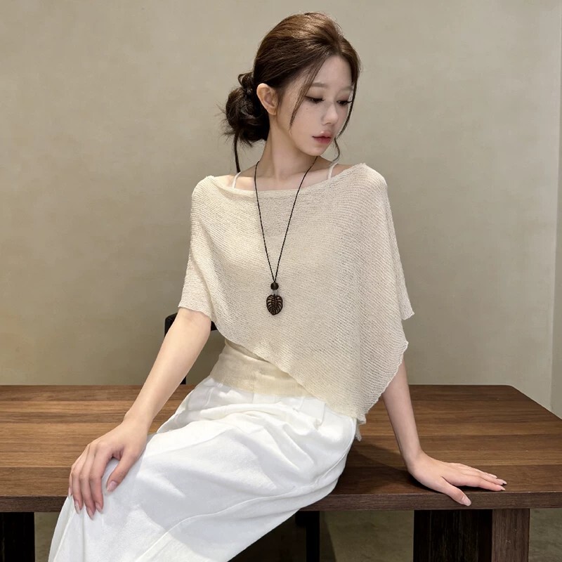Casual Two-in-One Knit Short-Sleeve T-Shirt for Women, 2026 Summer New Style, Irregular Loose Slimming Base Shirt Top