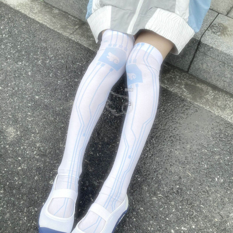 Japanese Style Second Dimension Millennium Spice Girls Angel World Kuma Circuit Organization Water Color Printed Over-the-Knee Socks Velvet Stockings