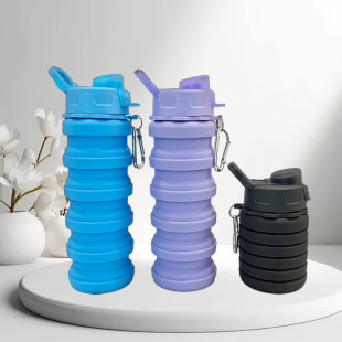 Cross-Border Silicone Foldable Water Cup, Outdoor Travel Portable Cup, Sports Retractable Water Bottle, Business Gift Water Bottle, Lightweight