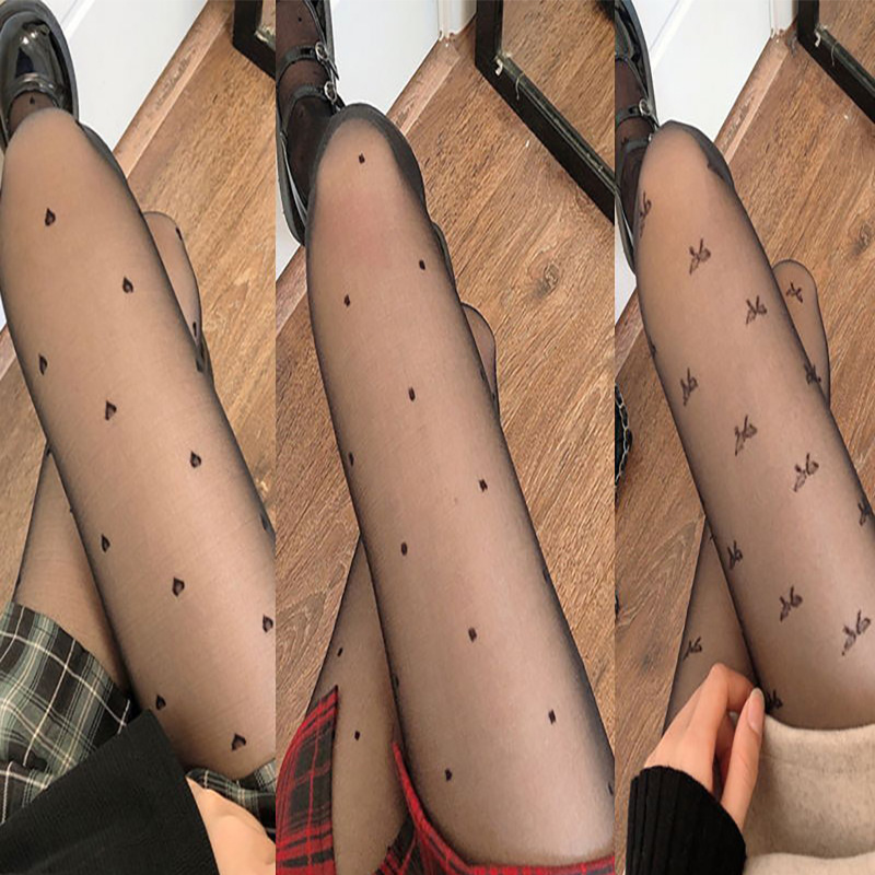 Love white stockings for women spring/summer thin sweet bowknot milky white pantyhose Lolita round polka dot jk black silk
