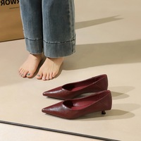 2399 Retro style professional work commuting with fine heels, standing for a long time without getting tired, foot pedaling, casual and versatile pointed single shoes for women