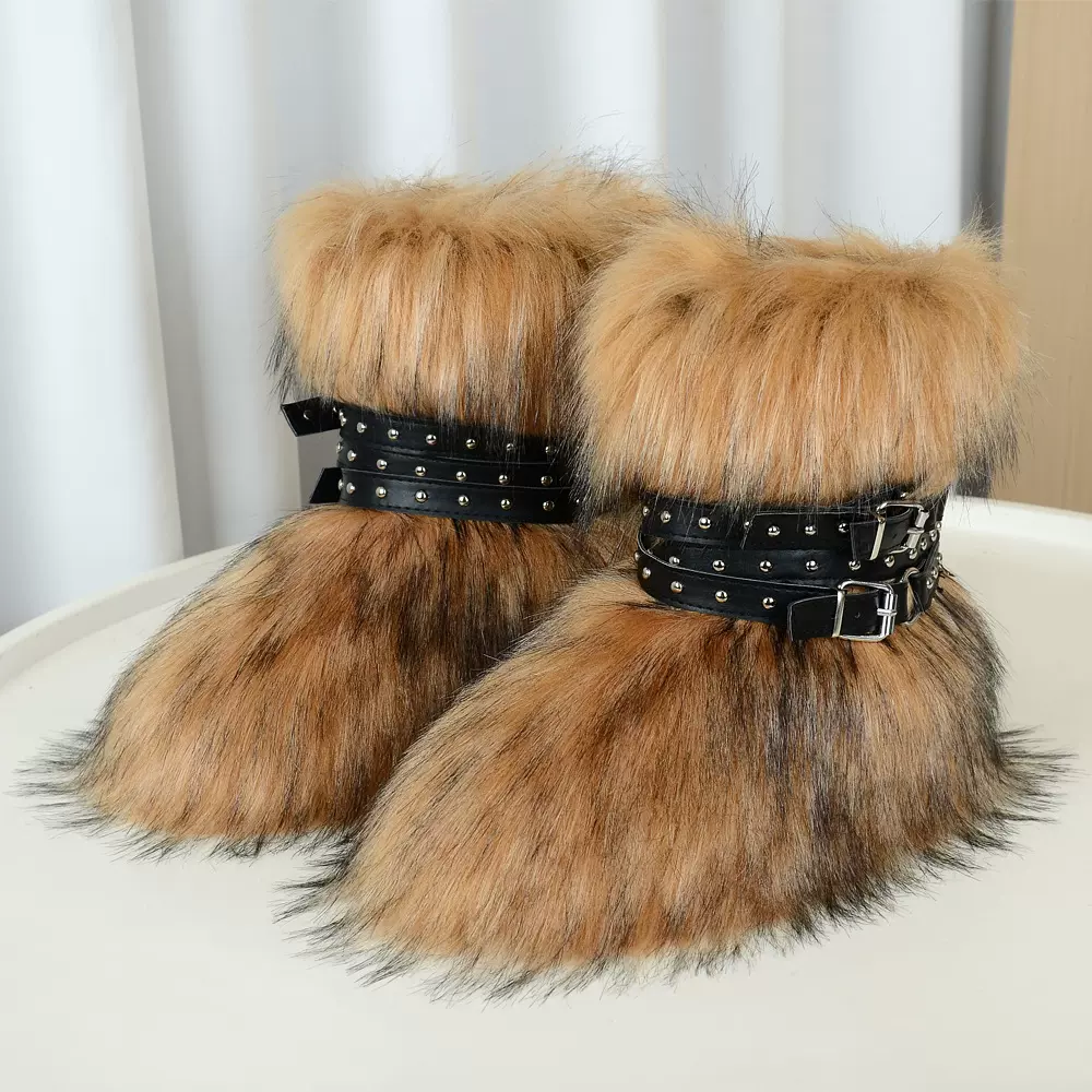 2025新款小众皮带款雪地靴女冬季毛绒保暖棉鞋厚底防滑短筒面包鞋