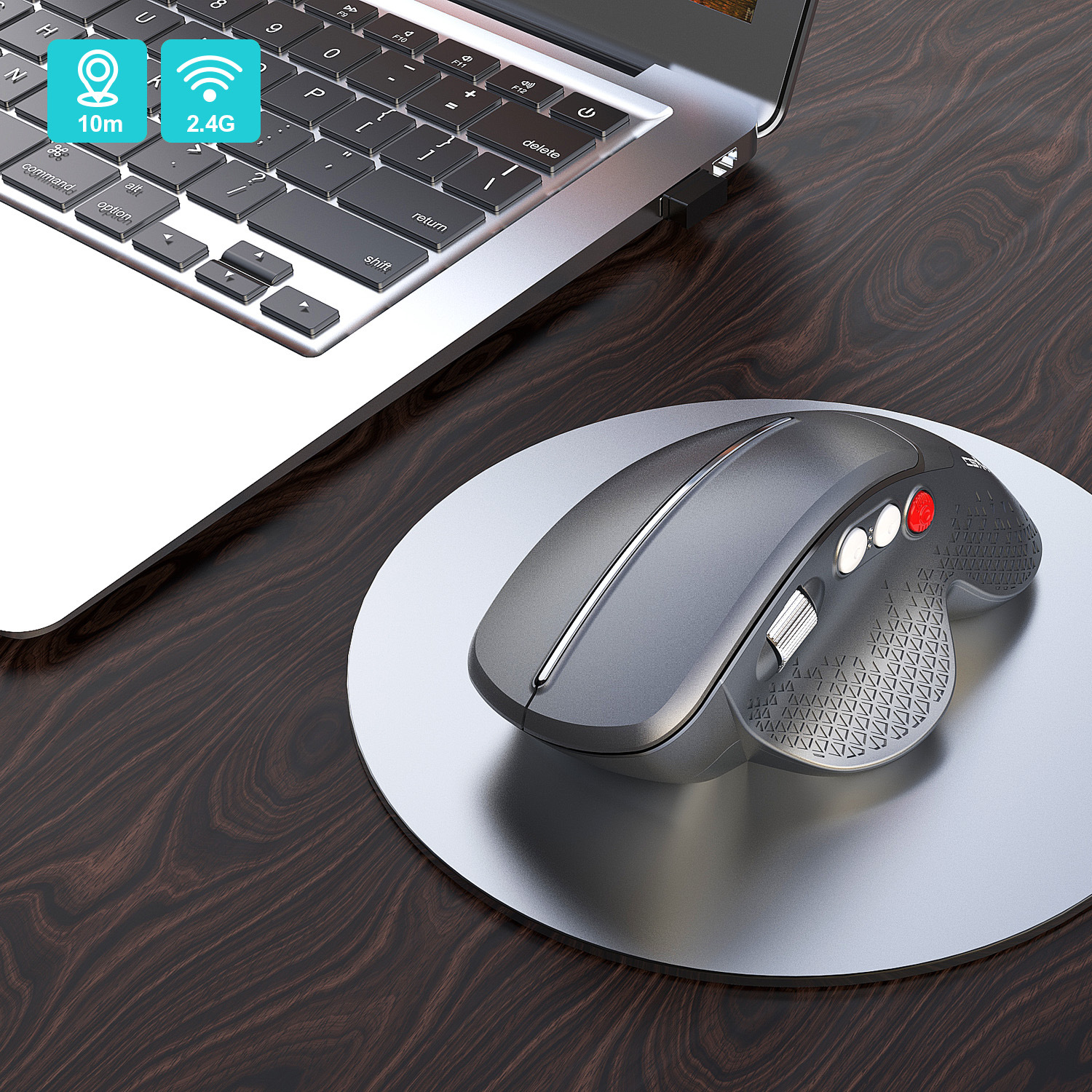 Mysz bezprzewodowa pionowa T322.4G Ergonomiczna konstrukcja Wygodny uchwyt, boczna rolka metalowa_voghion.com