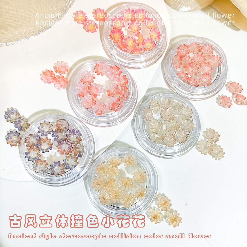 골동품 멀티 꽃잎 꽃 액세서리 DIY 창조적 인 수제 장식 입체 컬러 꽃 네일 보석 도매