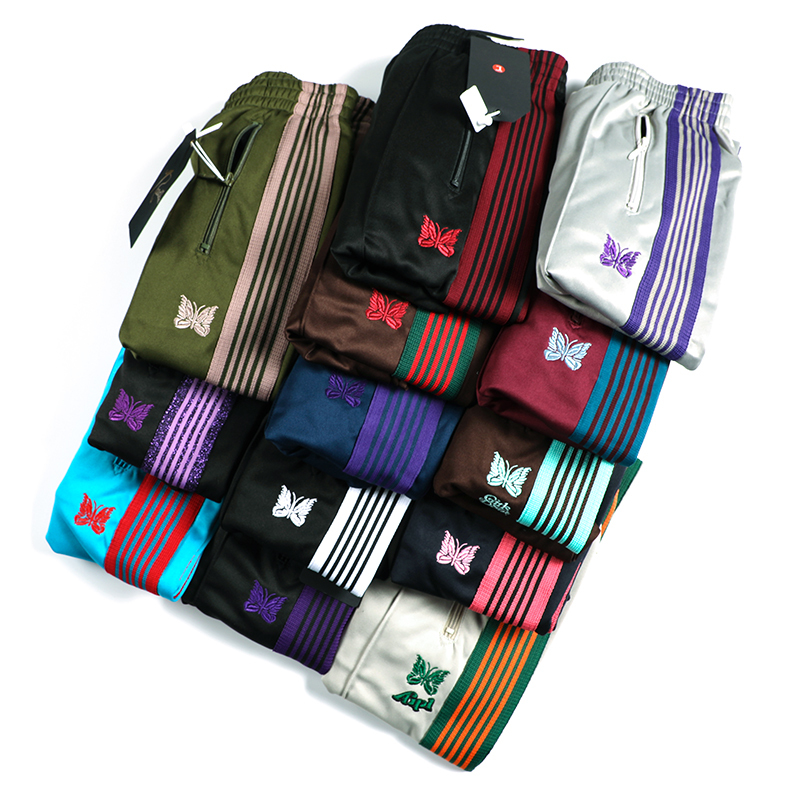 NEEDLES TRACK Butterfly Embroidered Ribbon Vintage Casual Spring and Autumn Loose Trousers Straight Trousers for Men