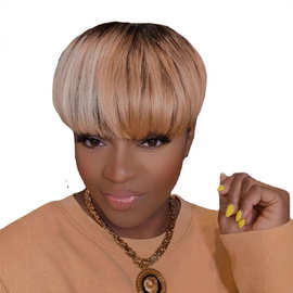 Women's short straight hair whole chemical fiber head cover