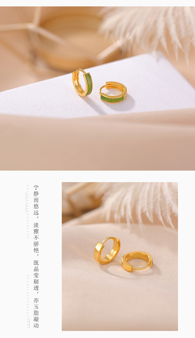 Bông tai ngọc bích Hetian tự nhiên bạc S925 mặt đá Jasper hình ống cong kiểu dáng giản dị — Mẫu bạc chi tiết 5