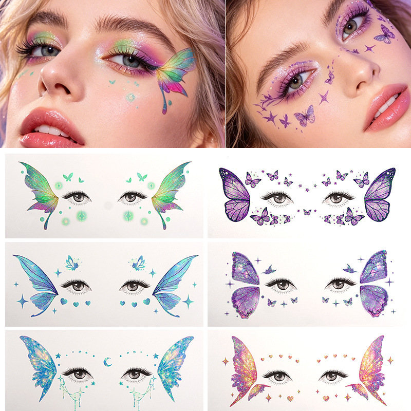 Cross-border glitter butterfly eye tattoo stickers, waterproof and long-lasting, suitable for party makeup, European and American temporary face stickers Cross-border glitter butterfly eye tattoo stickers, waterproof and long-lasting, suitable for party makeup, European and American temporary face stickers