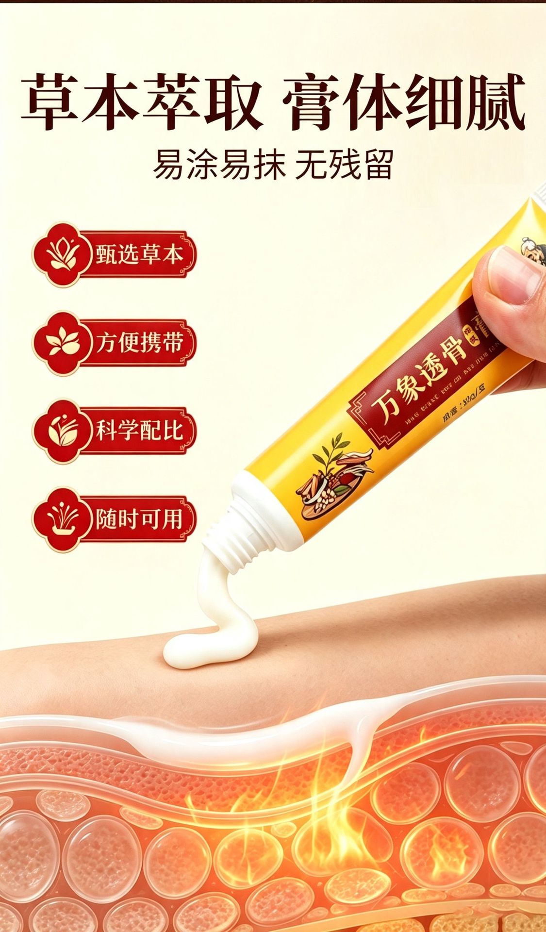 Wanxiang Tougu Gao Herbal Cream External Topical for Neck Shoulder Waist and Legs 20g key features