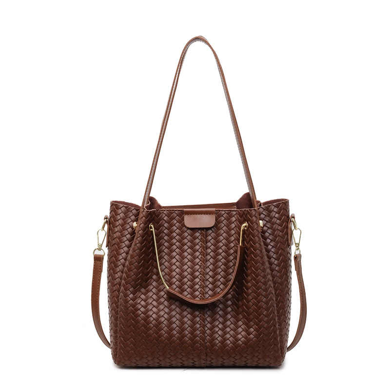 Bolso para mujeres 2025 nuevo retro transfronterizo viaje al trabajo bolso de cubo de alta sensación de tejido universal mochila de hombro
