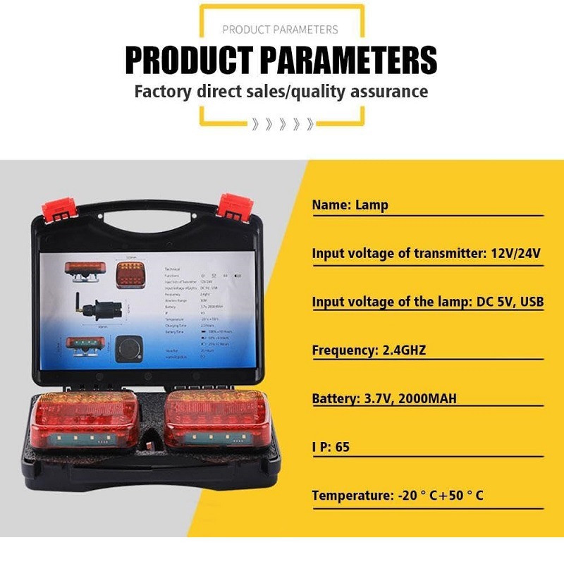 Cross-Border New Portable Wireless Trailer Light Magnetic Rechargeable Waterproof Led Kit with Suction Cup Base Tail Light
