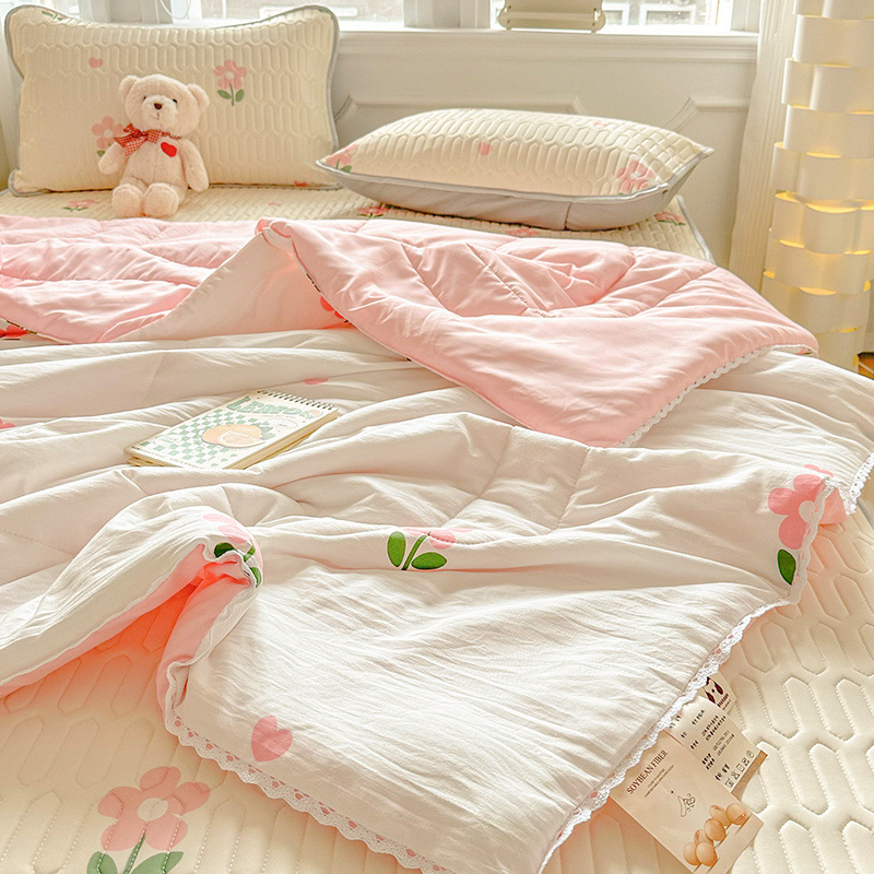 Colcha de verano de hilo de doble capa de verano, versión delgada, lavable a máquina, dormitorio de estudiantes, colcha de aire acondicionado, colcha doble de verano