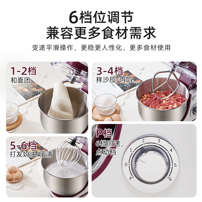 Shunran 1063 Chef Machine 5.5L Home and Commercial Small Multifunctional Cooking Kneading Egg Whipping Fresh Milk Dough Mixer.