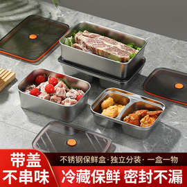 跨境食品级保鲜盒上班族便携不锈钢饭盒户外双格便当盒冰箱冷藏盒