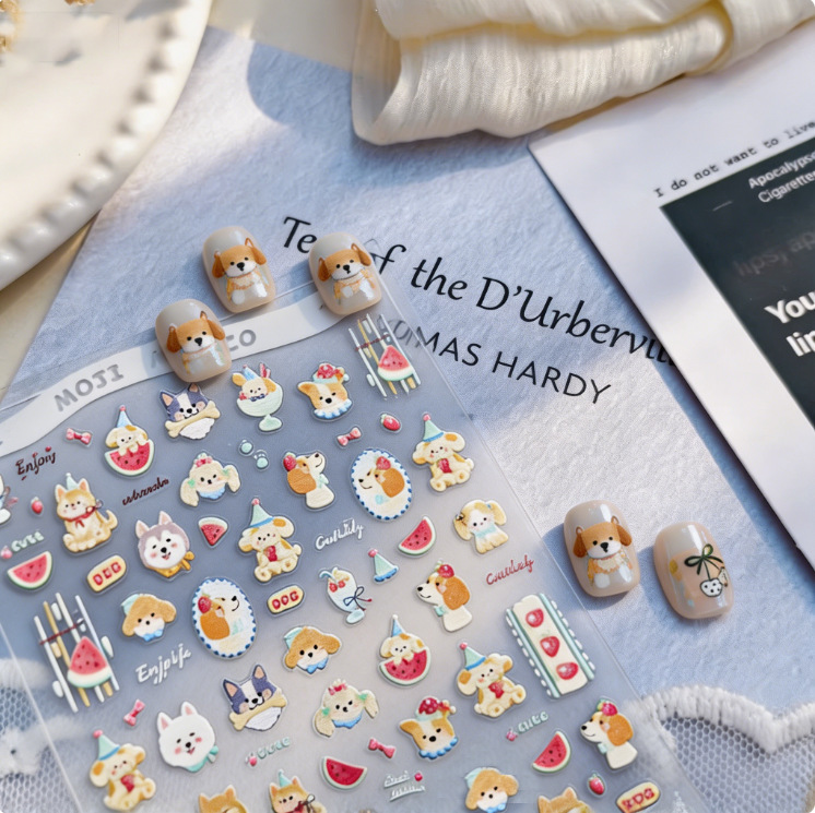 Cute Puppy Flat Creative Cartoon Nail Art Stickers Summer Watermelon Versatile DIY Phone Tablet Decoration Stickers