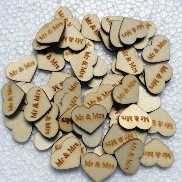 25*20mm botones de madera en forma de corazón Mr & Mrs delgada en forma de corazón botones 50 unids/bolsa