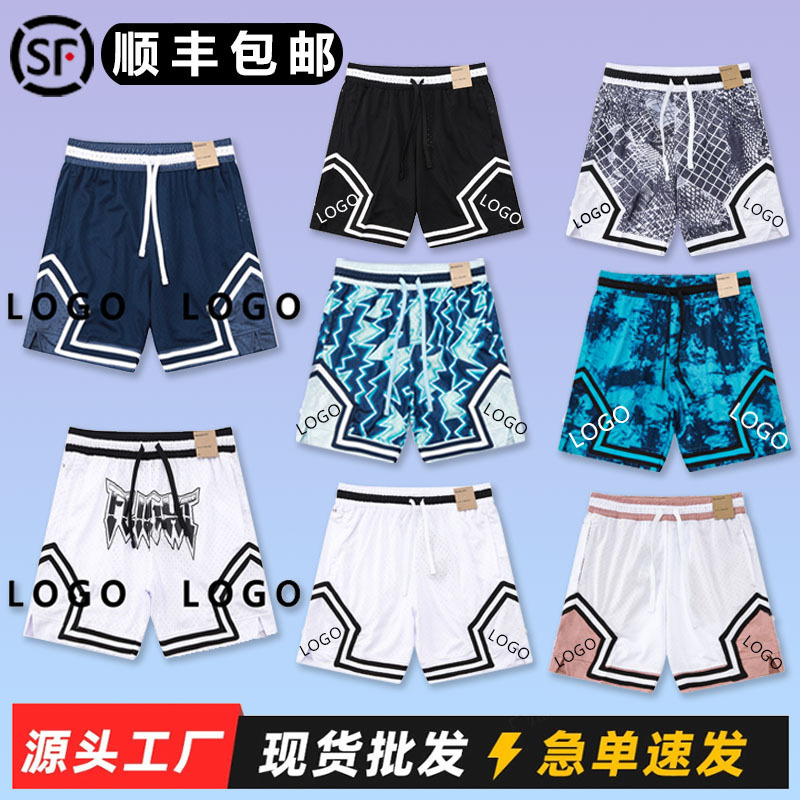 夏クロスボーダーアメリカ aj トレンディなブランドフィットネスハイストリートルーズ速乾性スポーツバスケットボールランニング膝メンズカジュアルショーツ男性|undefined
