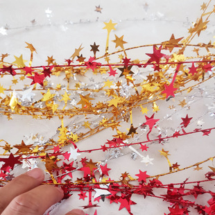 Five-pointed star 7.5 meters Christmas decoration rattan wire ribbon wool top flower pendant holiday layout wreath sequins