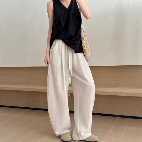 Nicole's New Tencel Linen Wide Leg Pants, Thin Women's Cotton-Linen Pants, High-Waisted Loose Drape Relaxed Style Yamamoto Pants