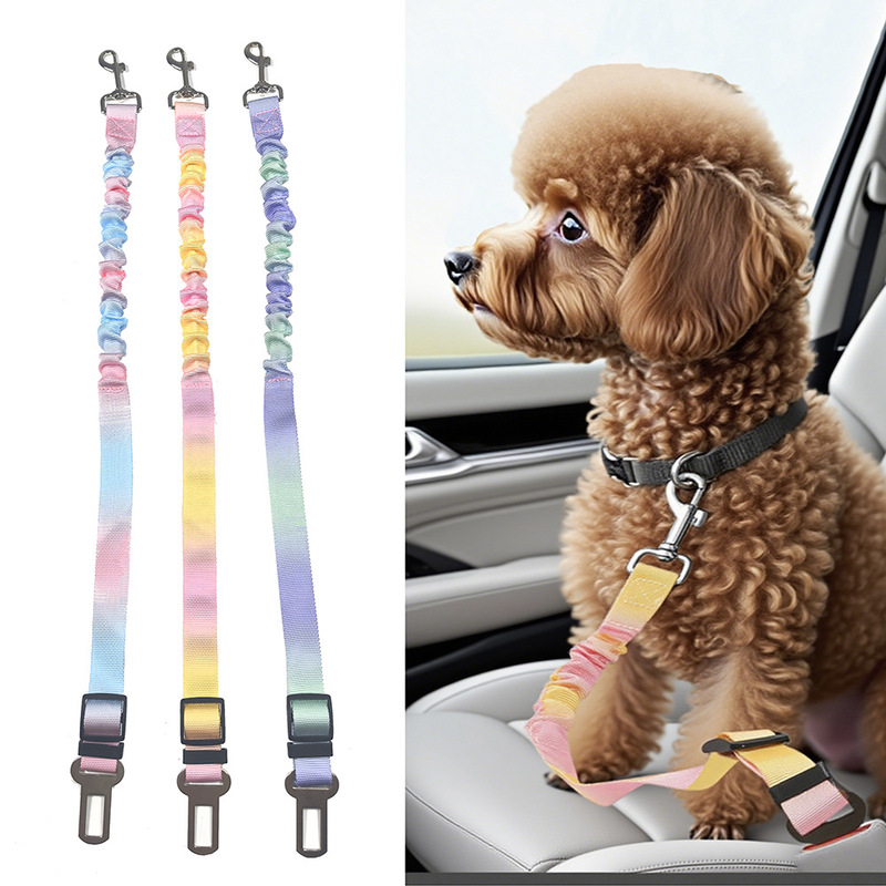 In-Stock Colorful Gradient Fashion Dopamine Pet Car Seat Belt, Retractable Leash for Cats and Dogs When Going Out in the Car