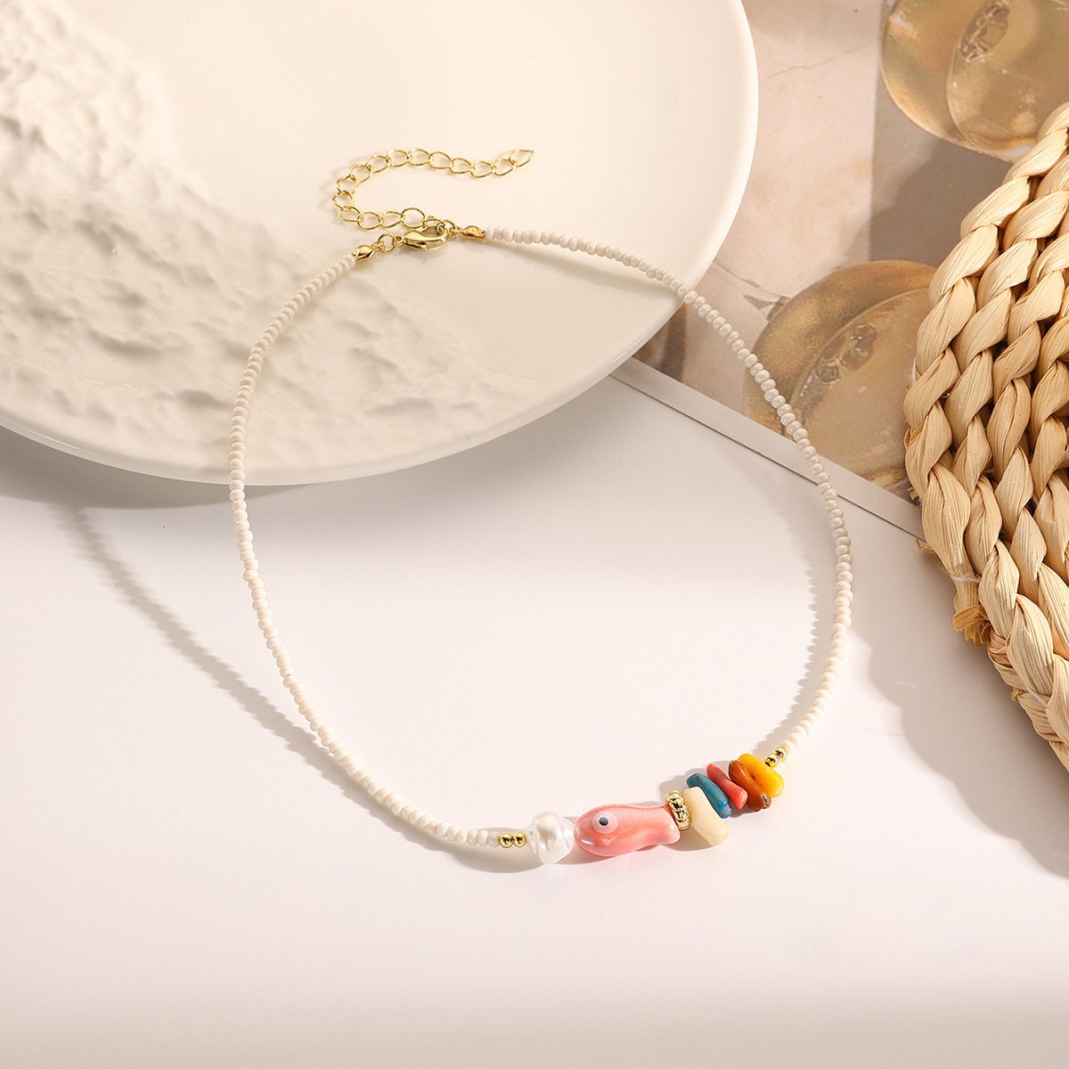 Collar de cuentas boho para mujer estilo dopamina cadena clavicular_voghion.com