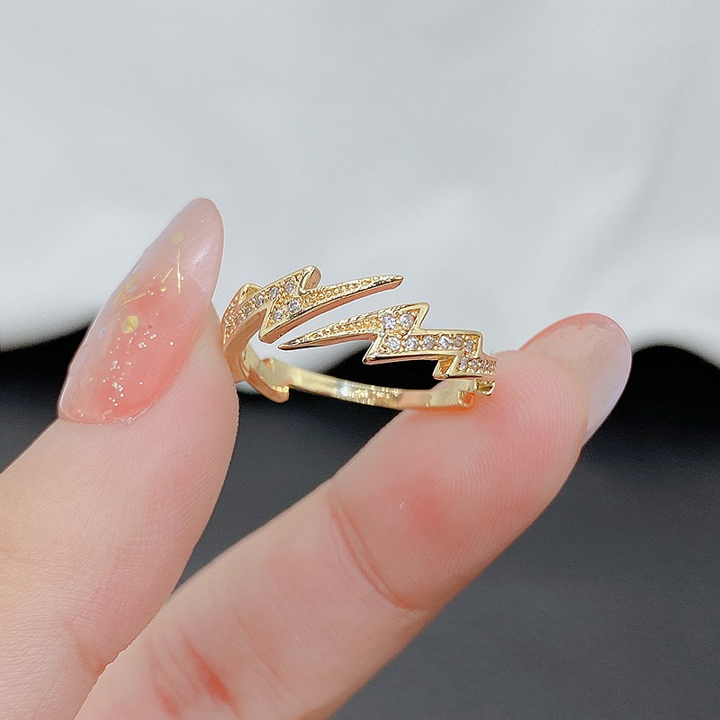 Streetwear Lightning Copper Inlay Artificial Diamond Open Ring display picture 1