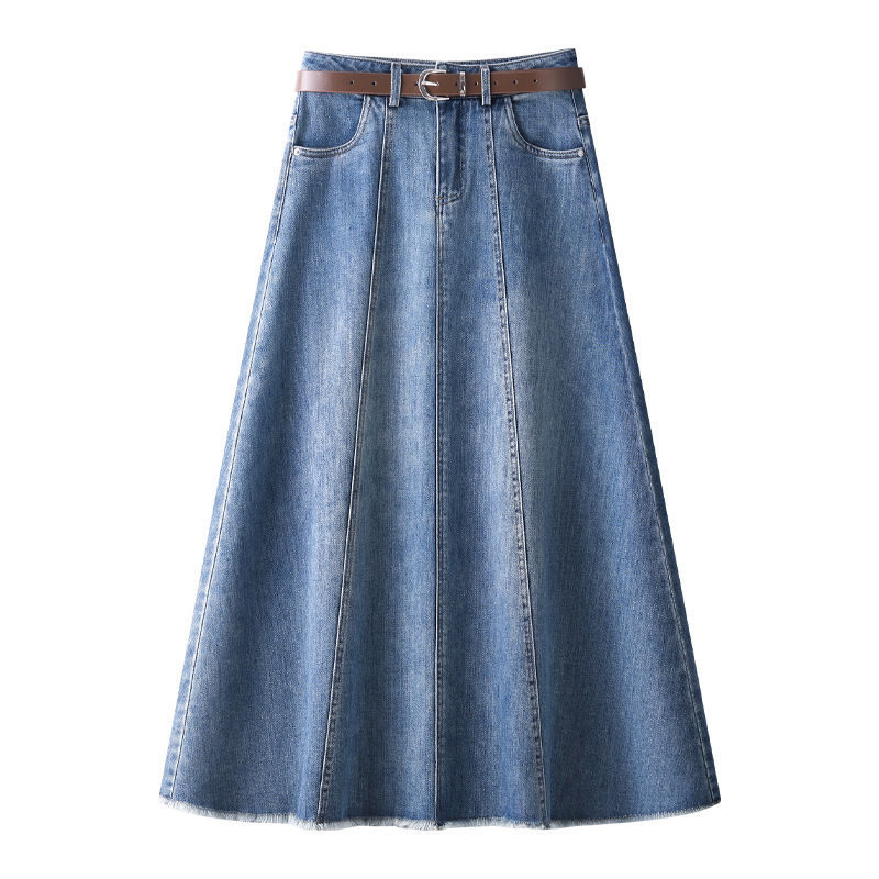 High Waist Slimming Pleated Skirt Women's 2025 New Spring and Autumn Draped A Denim Skirt Explosive Temperament Long Skirt