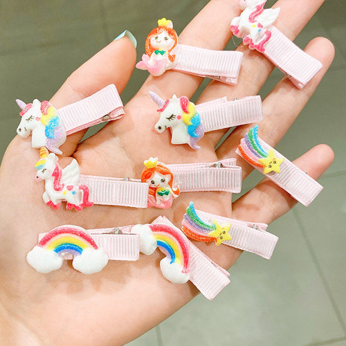 Children's Hair Clips Cute Cartoon Baby Small Hair Clips Princess Baby Hair Accessories No Hurt Hair Girl's Forehead Clips Headwear
