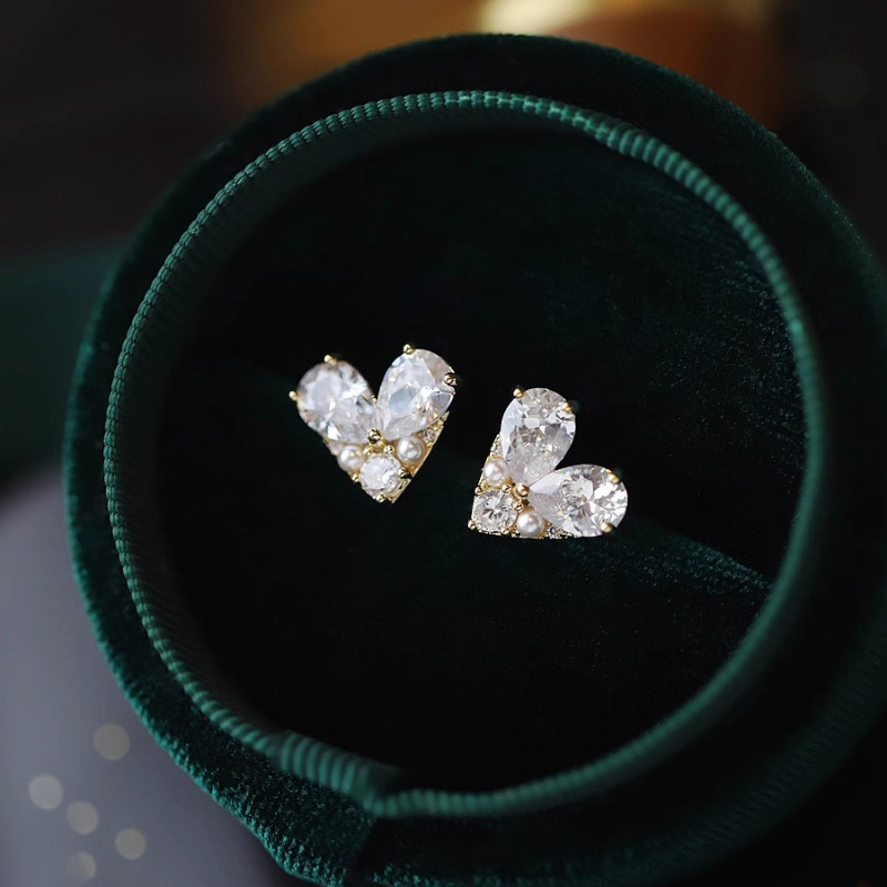 Pendientes de botón con circonitas y perlas joyas para mujer_voghion.com