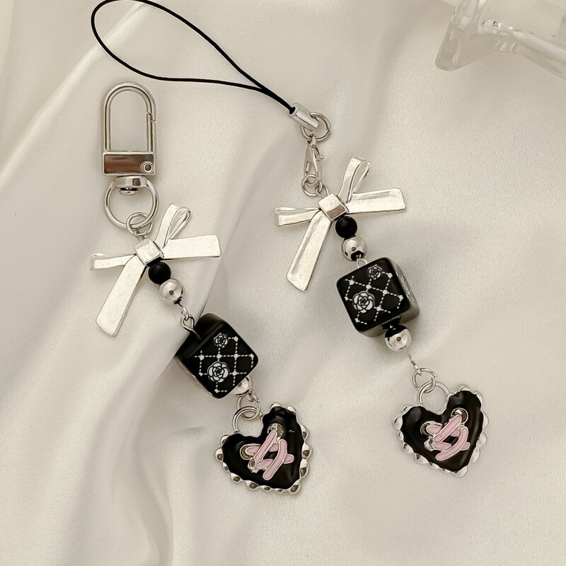Sweet Cool Style Y2K Heart Bow Flower Phone Chain Bag Personalized Charm Ins Coin Purse Pendant Keychain