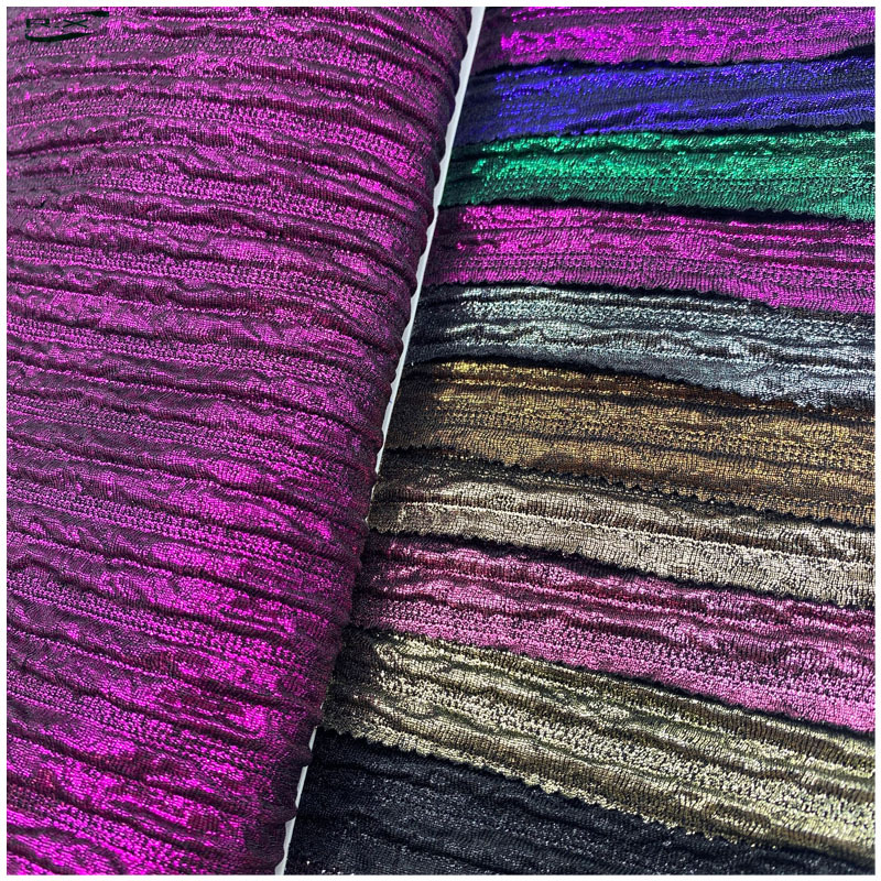 现货弹力满版烫金褶皱 顺滑垂坠 轻奢法式连衣裙吊带礼服服装布料