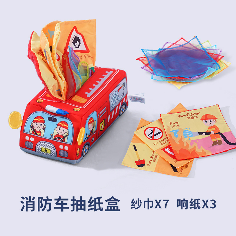 Caja de pañuelos Jolly Baby con música, bombeo con el dedo, entrenamiento sensorial para bebés de 3 meses, rompecabezas y juguetes educativos.