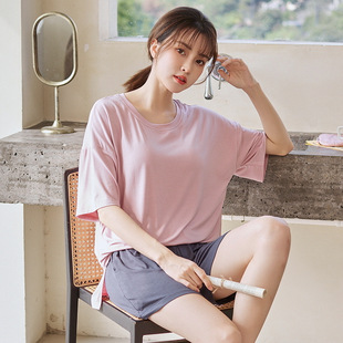 Anti-bulge Chest Pad 2023 Modal Pajamas for Women Summer Thin Short-sleeved Shorts Home Clothes Set Can Be Worn Outside