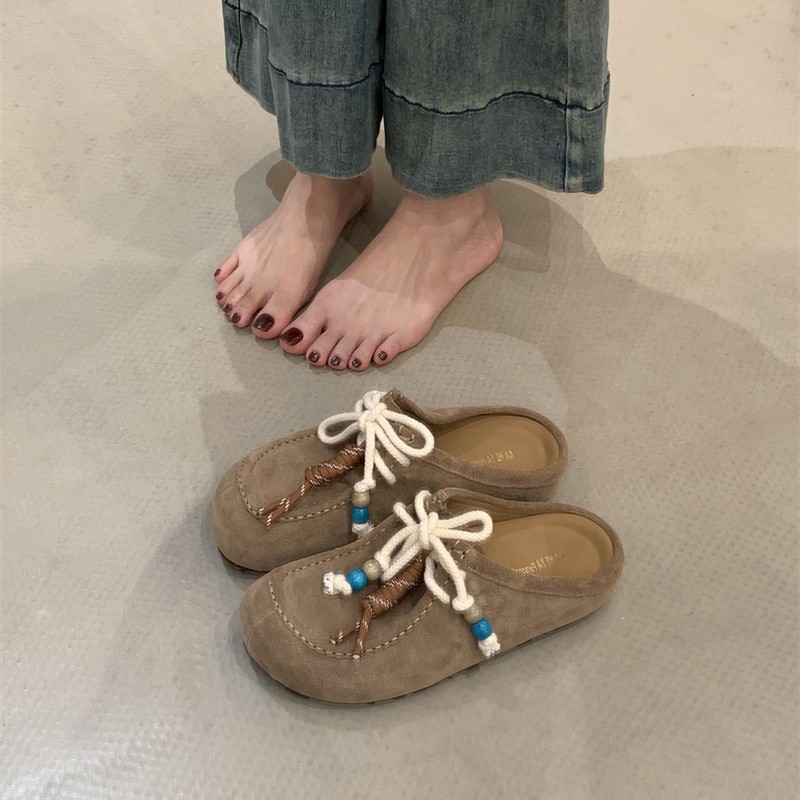 磨砂厚底内增高勃肯鞋包头半拖鞋女外穿2025新款一脚蹬博肯鞋|undefined