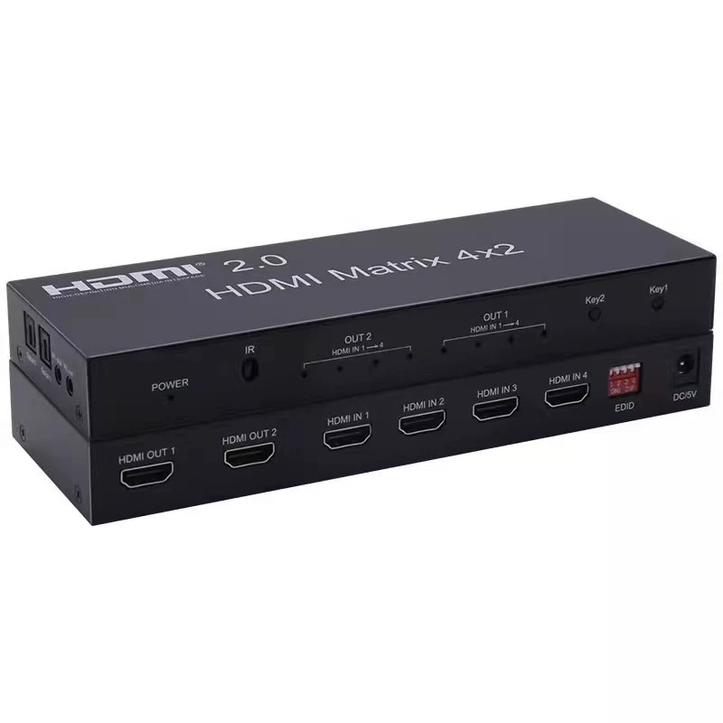 HDMI 2.0 матрица 4x2 с переключателем аудиовыхода, поддержка 3D, 4 входа 2 выхода, 4K