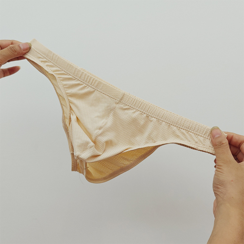 889 New Trendy Men's Low Waist U-Convex Design Sexy Small Briefs Ice Silk Sliding Breathable Hole Half Hip Narrow Hip