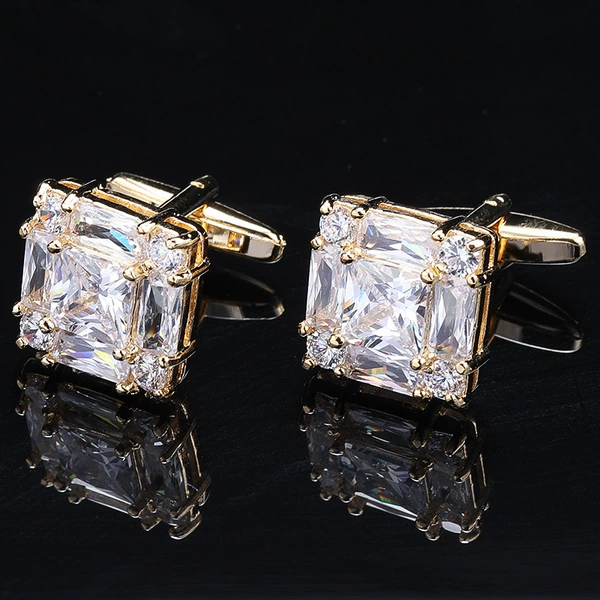 [金灿灿方形水晶袖扣【铜胚】]