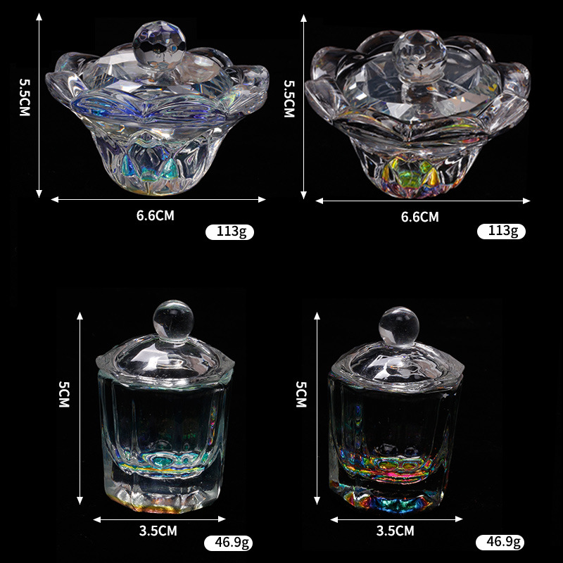 Nueva aurora colorida taza de cristal taza octogonal de manicura con tapa taza de cristal con forma de encaje colorido de gama alta taza de lavado de pluma