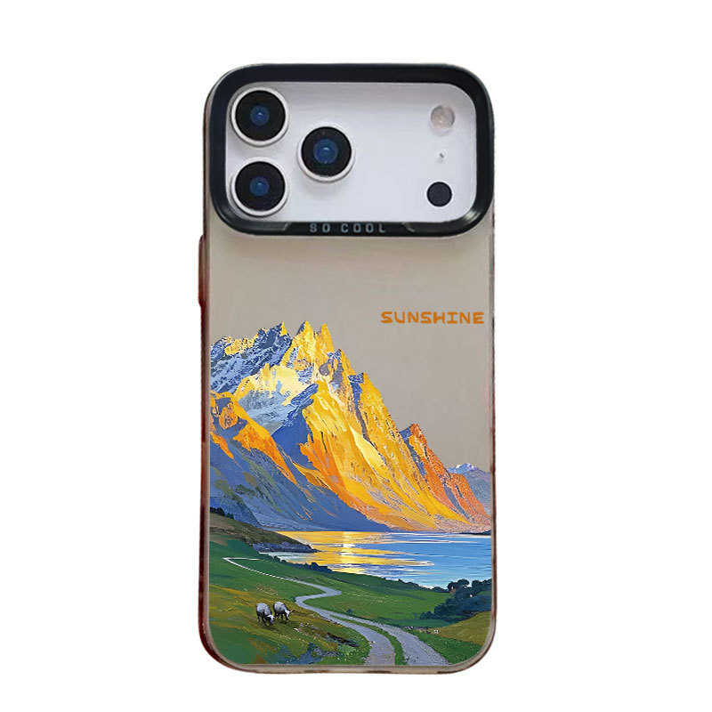 油画山峰适用苹果17pro手机壳iPhone16彩银1514镭射13promax12xsm|undefined