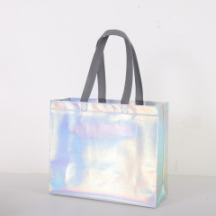 Colorful Laser Long Handle Nonwoven Tote Bag Print Logo Fashion Packaging Bag Women's Shoes Store Shopping Gift Bag 