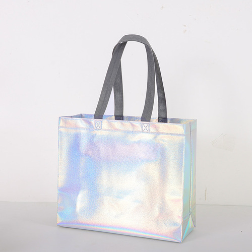 Colorful Laser Long Handle Nonwoven Tote Bag Print Logo Fashion Packaging Bag Women's Shoes Store Shopping Gift Bag 