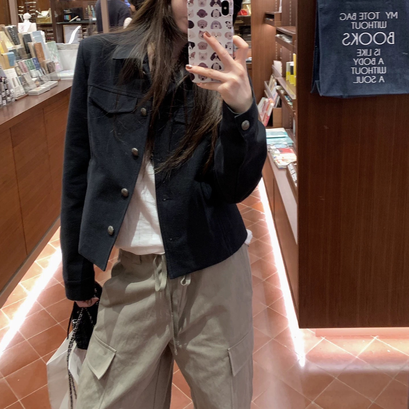 Vintage Korean Style Lapel Early Autumn Black Jacket Casual Short Jacket for Women