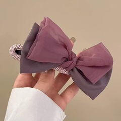 夏季网纱双层蝴蝶结发夹头饰2025新款高级感后脑勺头发鸭嘴抓夹女