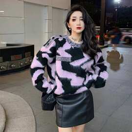 2024春秋季新款韩版圆领长袖春秋款洋气毛衣女宽松慵懒风衣服上衣