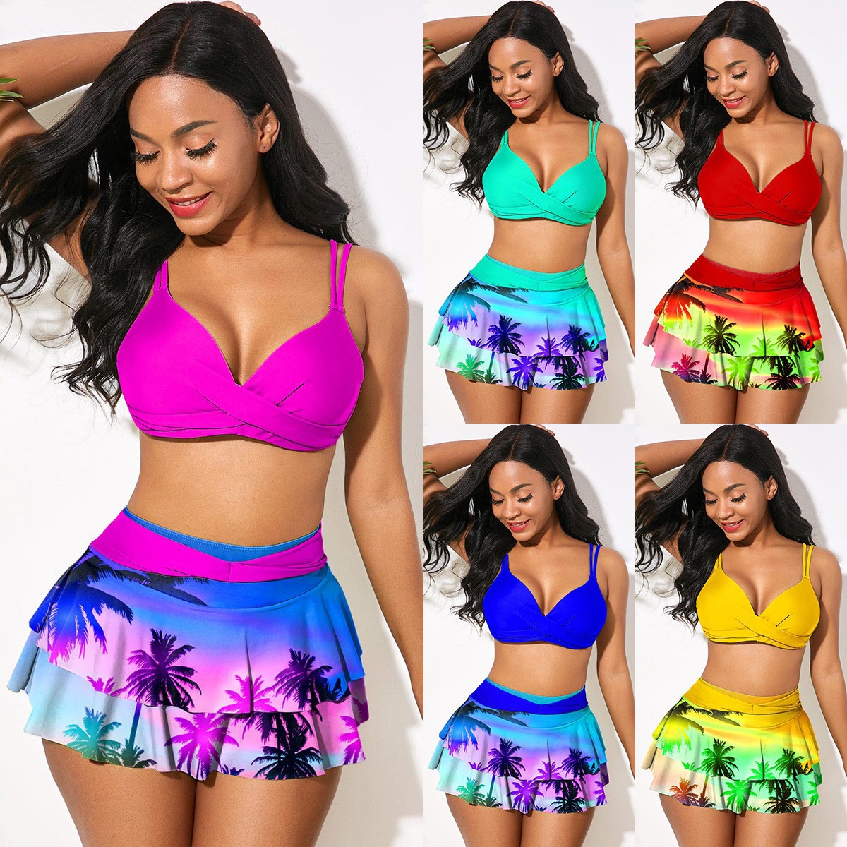 Women's High-Waisted Ruffle Print Bikini Sexy Two-Piece Swimsuit_ecoleips.com