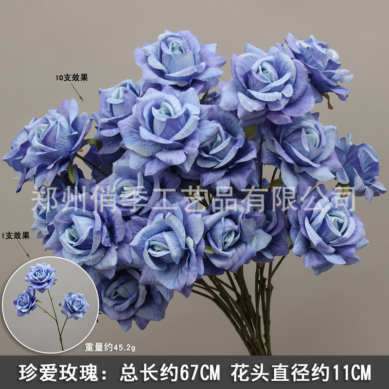 10本の青い色のシミュレーションの花の室内の絹の花の結婚祝いの装飾の花の生け花は造花の天井の花の路の花を並べます。|undefined