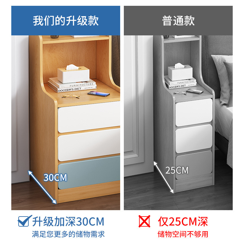 Mayor mesita de noche simple moderno Mini pequeño ultra estrecha mesita de noche dormitorio cama de almacenamiento lado pequeño estante de almacenamiento de gabinete
