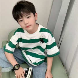 儿童短袖男童女童条纹T恤夏季半袖中大童新款圆领宽松痞帅体恤潮