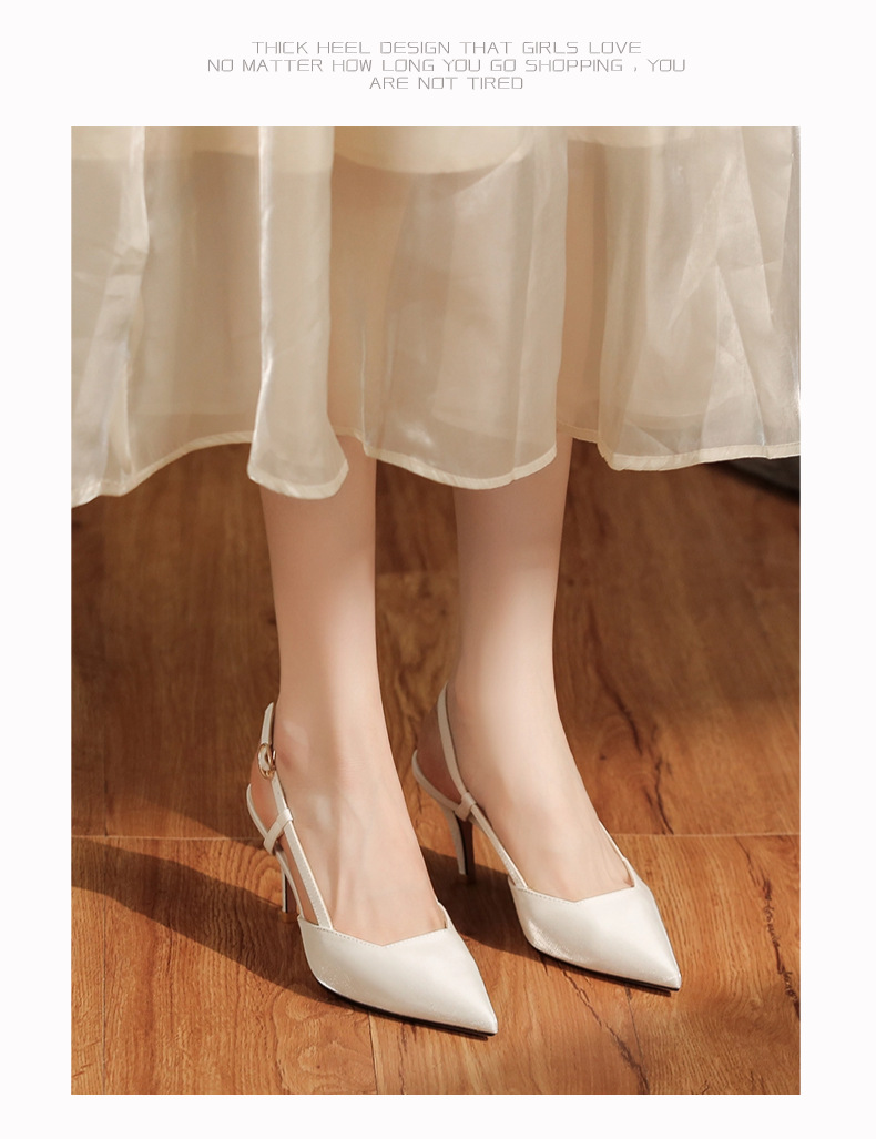 7755C Satin Front Closure Back Open Strap Sandals Thin Heel High Heels Professional Shoes Commuting Elegant Versatile_voghion.com