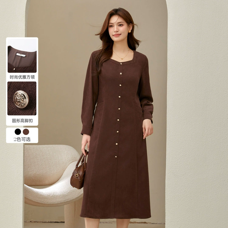 [Французское элегантное ленивое темпераментное платье с квадратным воротником] Слепое шоу большой размер женский толстый мм зимний новый